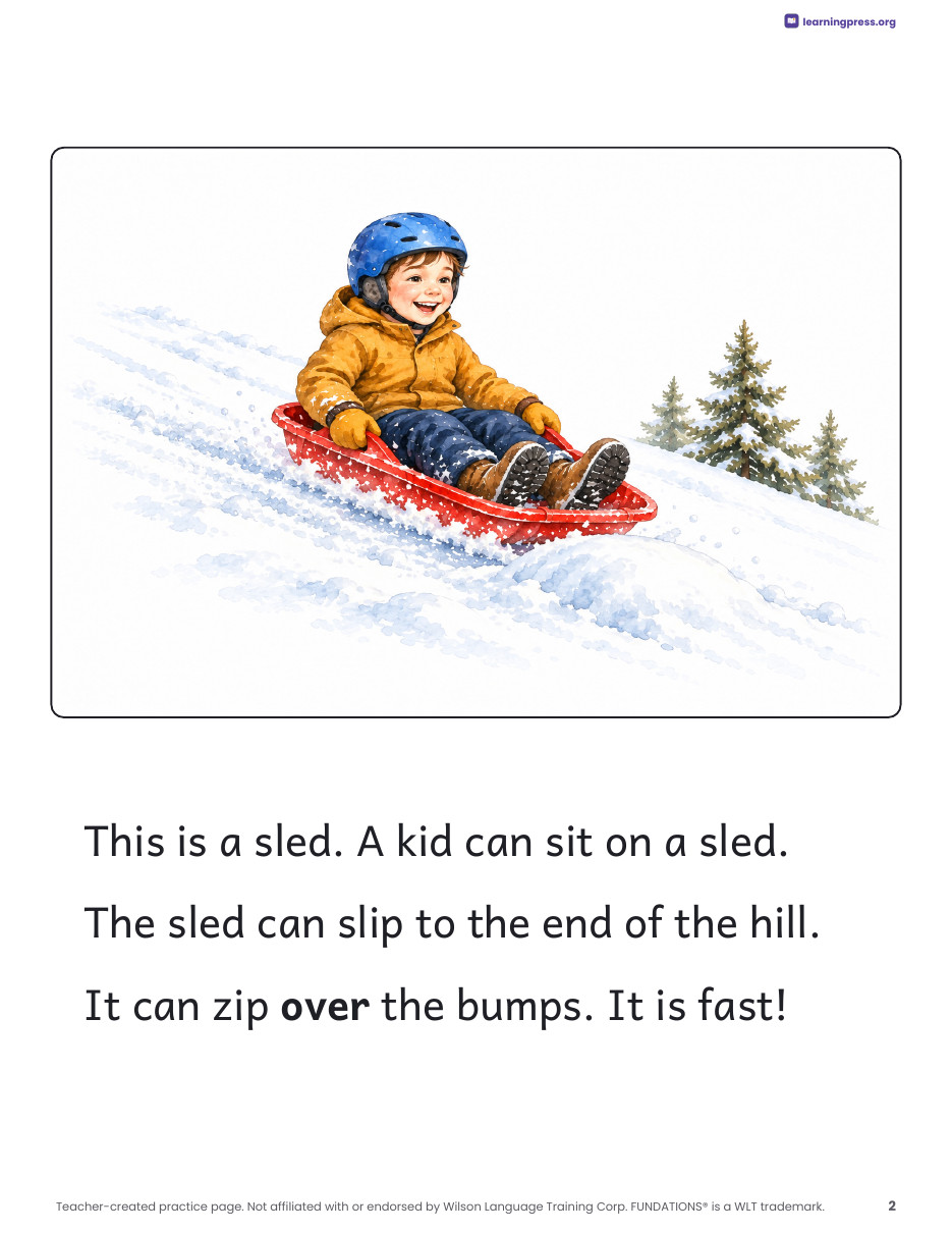 Preview page 1 of Fundations®-Aligned Decodable Nonfiction Book · Level 1 Unit 8: Sleds
