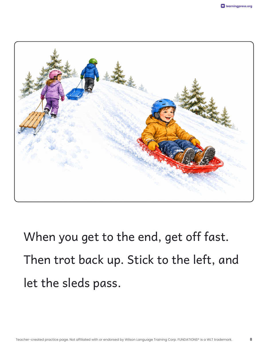 Preview page 2 of Fundations®-Aligned Decodable Nonfiction Book · Level 1 Unit 8: Sleds