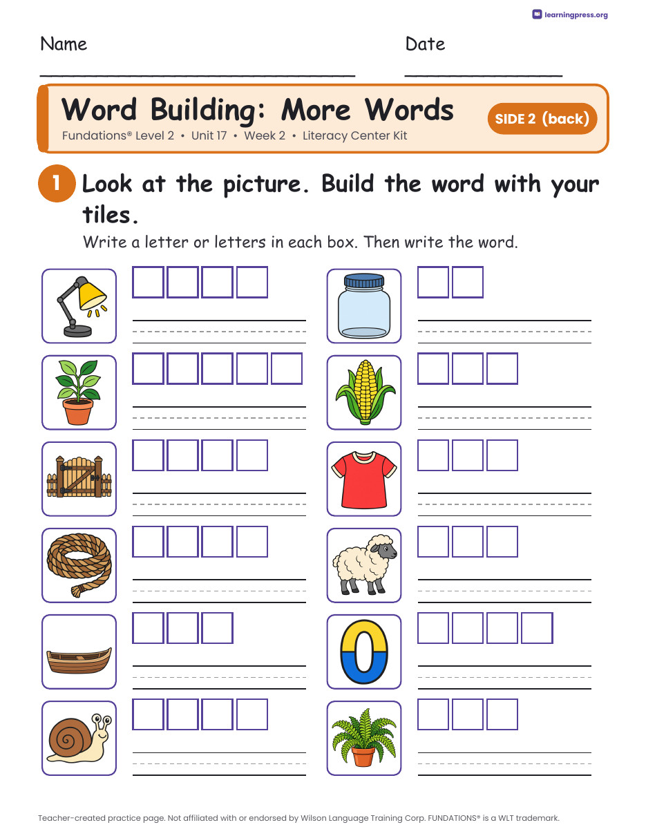 Preview page 2 of Fundations Level 2 Unit 17 Literacy Center Kits Bundle (2 Weeks)