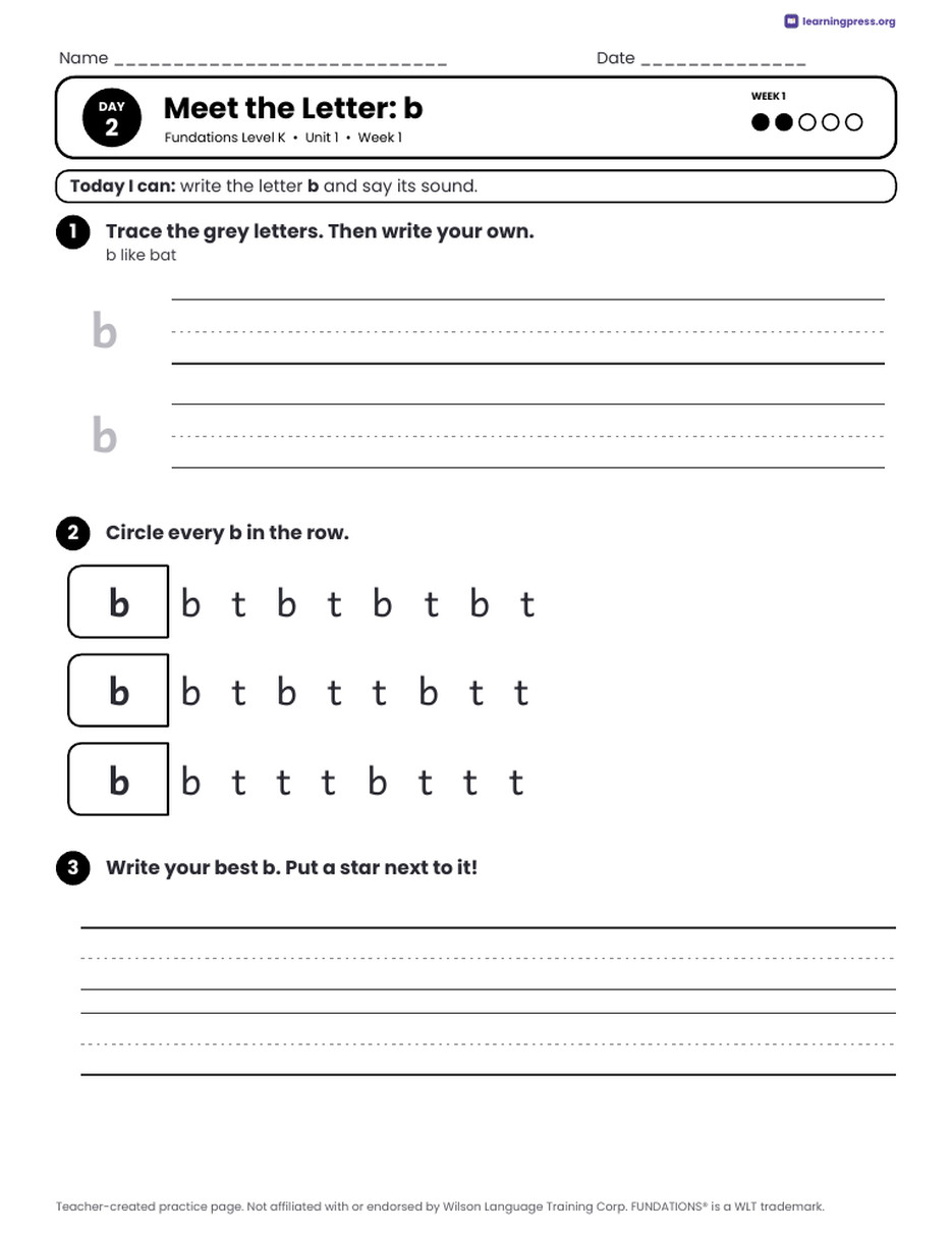 Preview page 1 of Fundations Level K Unit 1 Daily Lesson Work Pages
