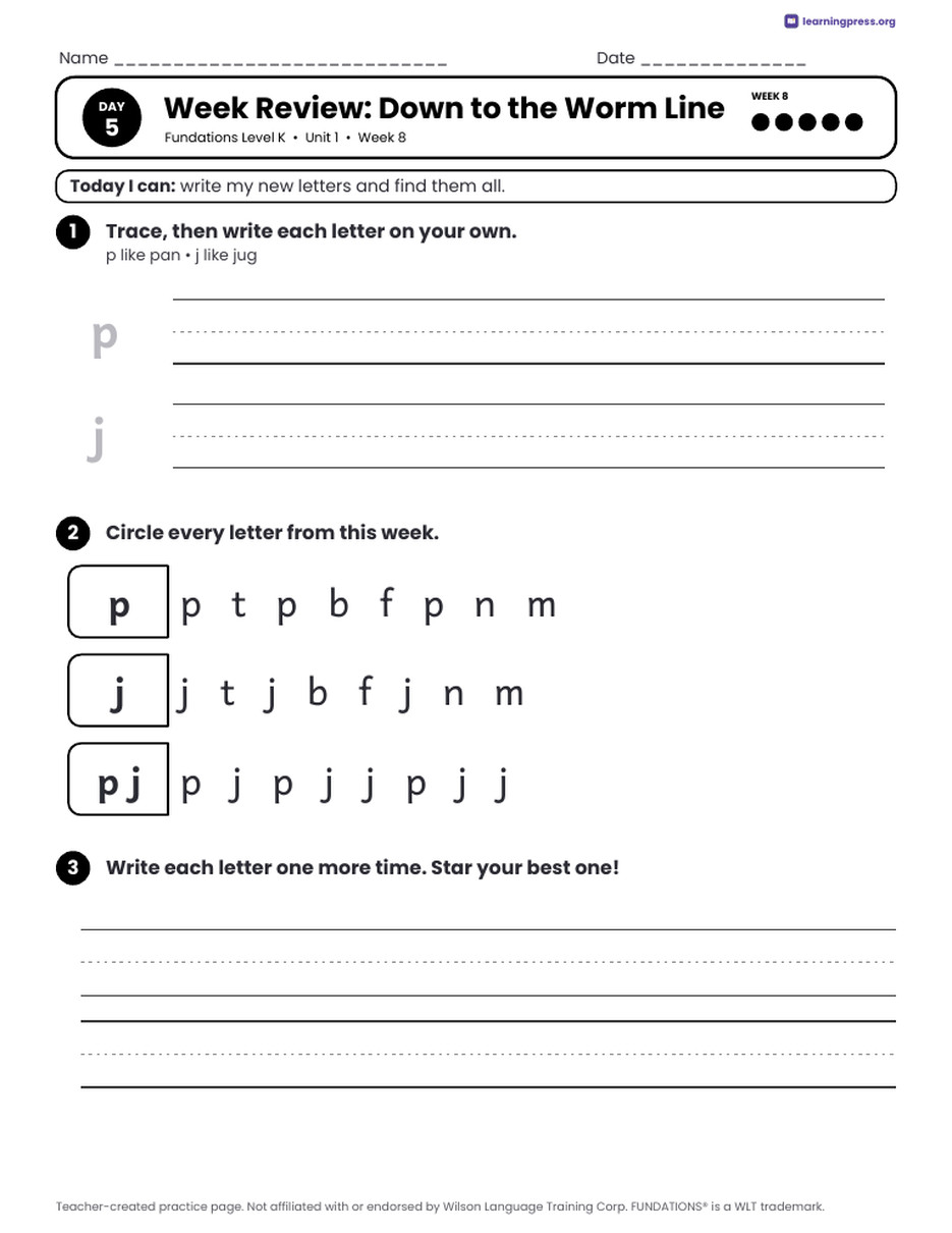 Preview page 3 of Fundations Level K Unit 1 Daily Lesson Work Pages