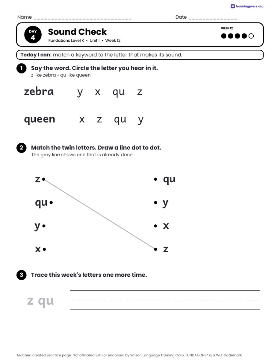 Preview page 4 of Fundations Level K Unit 1 Daily Lesson Work Pages