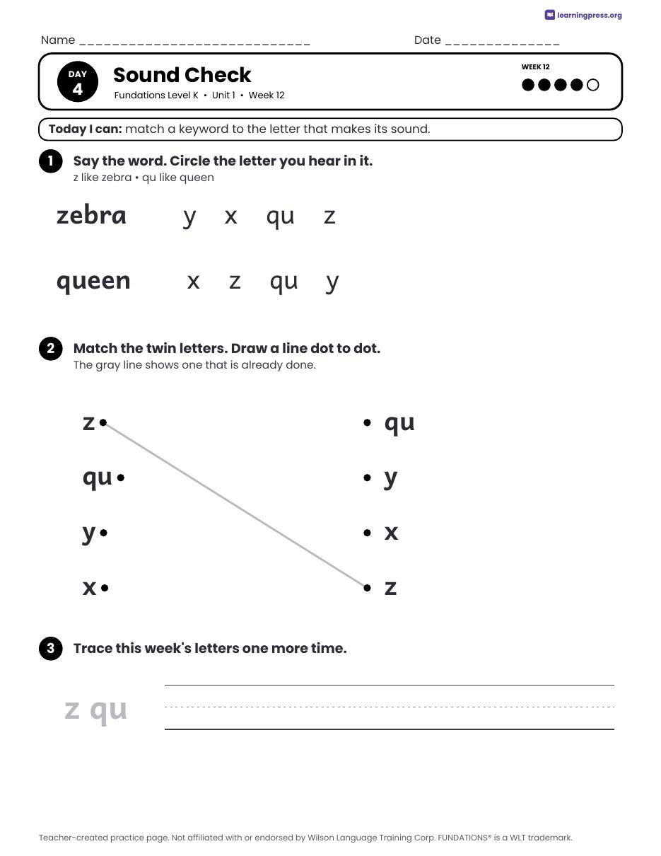 Preview page 4 of Fundations Level K Unit 1 Daily Lesson Work Pages