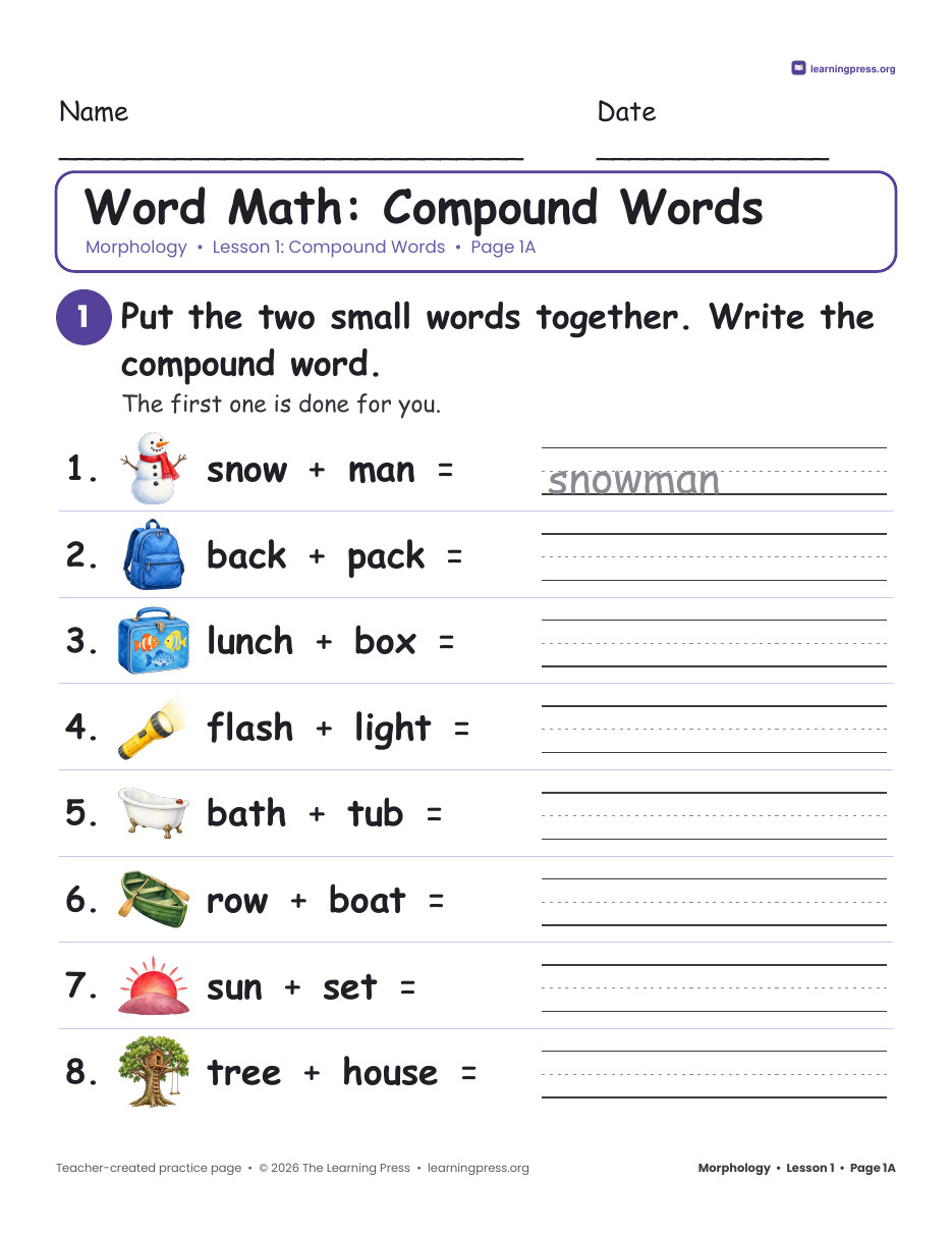 Preview page 1 of Grade 2 Morphology Bundle · 25 Lessons: Prefixes, Suffixes, Endings & Roots