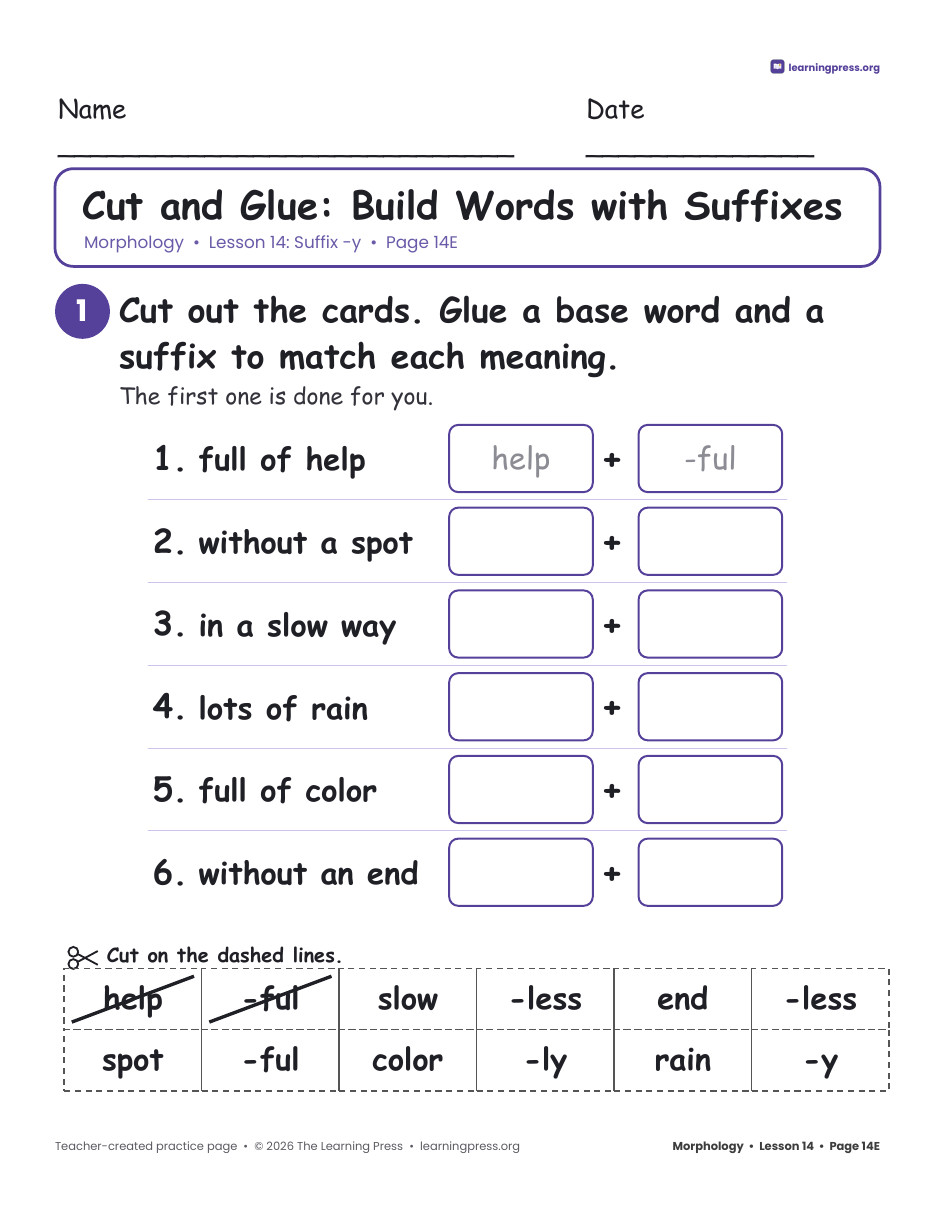 Preview page 3 of Grade 2 Morphology Bundle · 25 Lessons: Prefixes, Suffixes, Endings & Roots