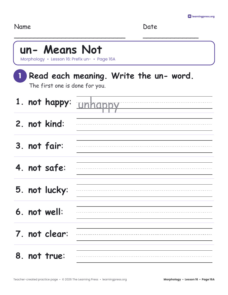 Preview page 4 of Grade 2 Morphology Bundle · 25 Lessons: Prefixes, Suffixes, Endings & Roots
