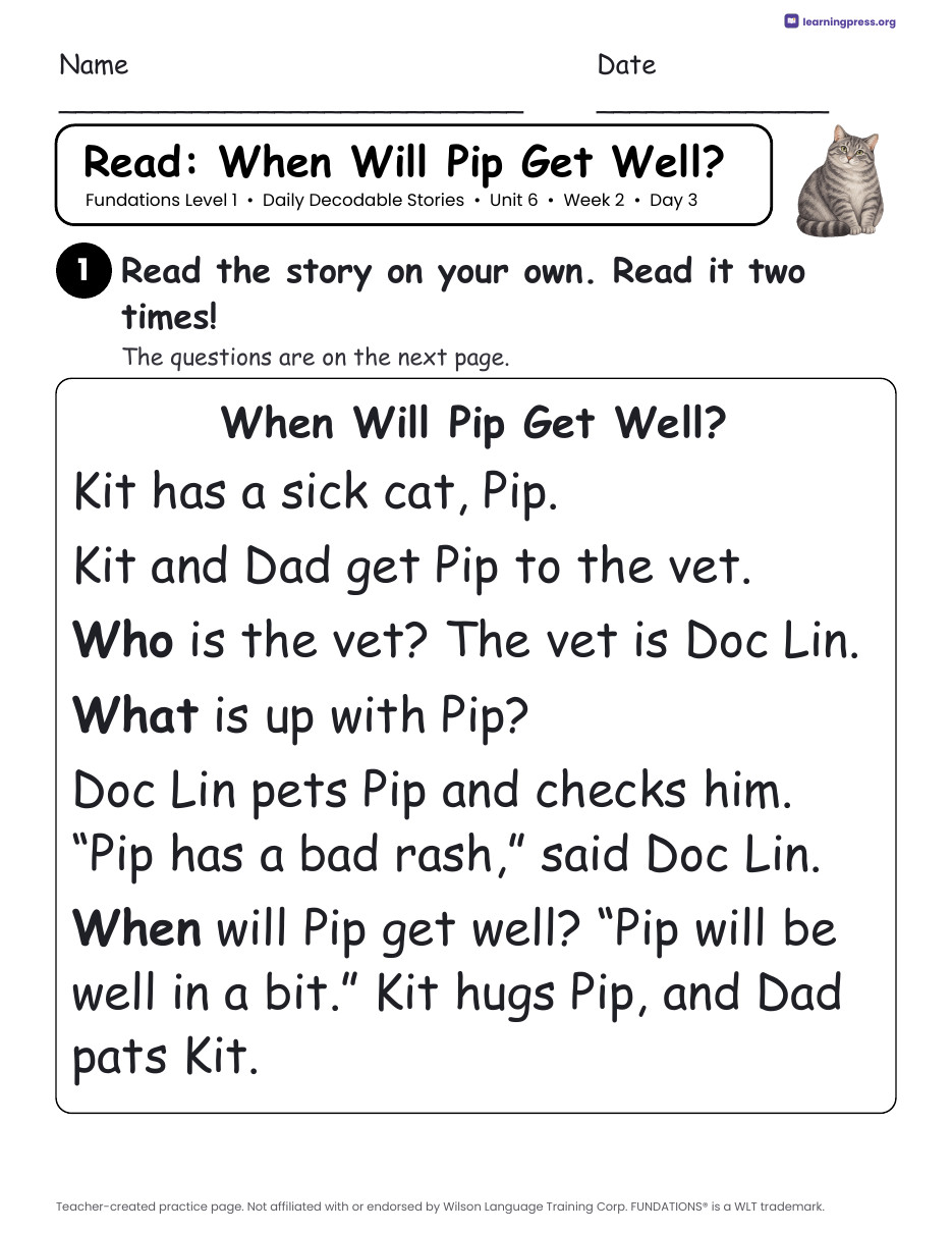 Preview page 3 of Fundations Level 1 Unit 6 Daily Decodable Stories