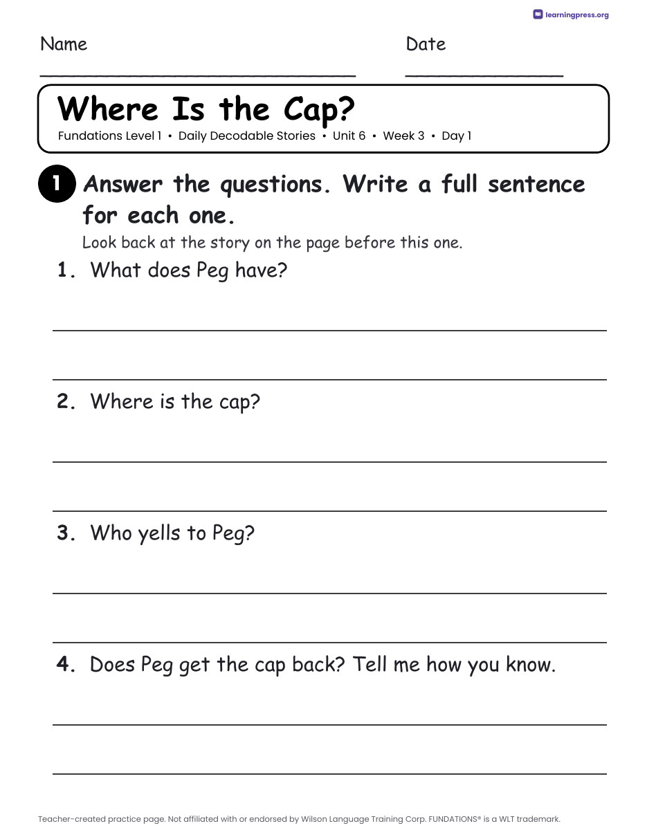 Preview page 4 of Fundations Level 1 Unit 6 Daily Decodable Stories
