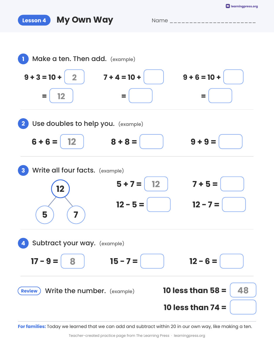 Preview page 1 of Illustrative Math (IM®) Aligned 2nd Grade Unit 1 Homework Packet (Color & B&W)
