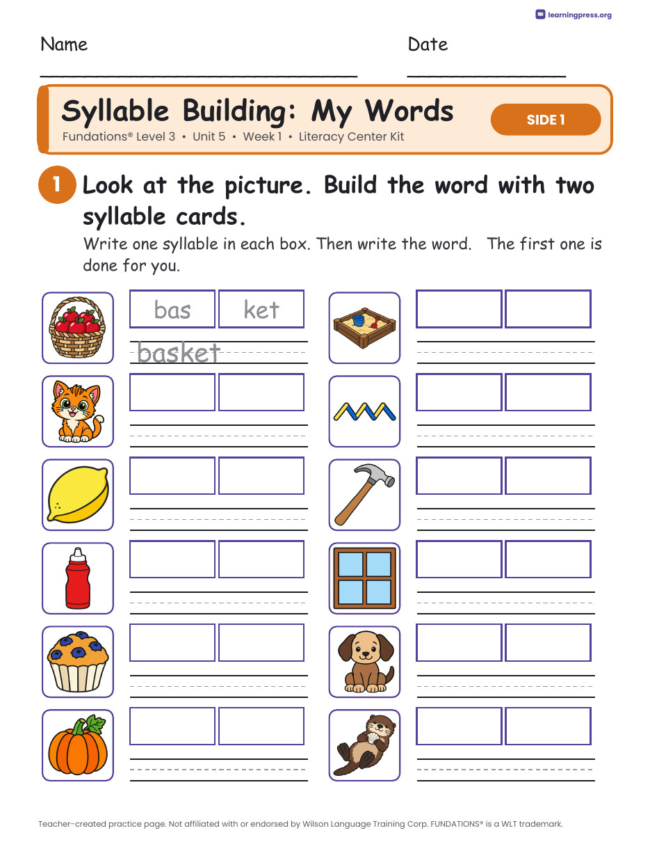Preview page 2 of Fundations Level 3 Unit 5 Week 1 Literacy Center Kit