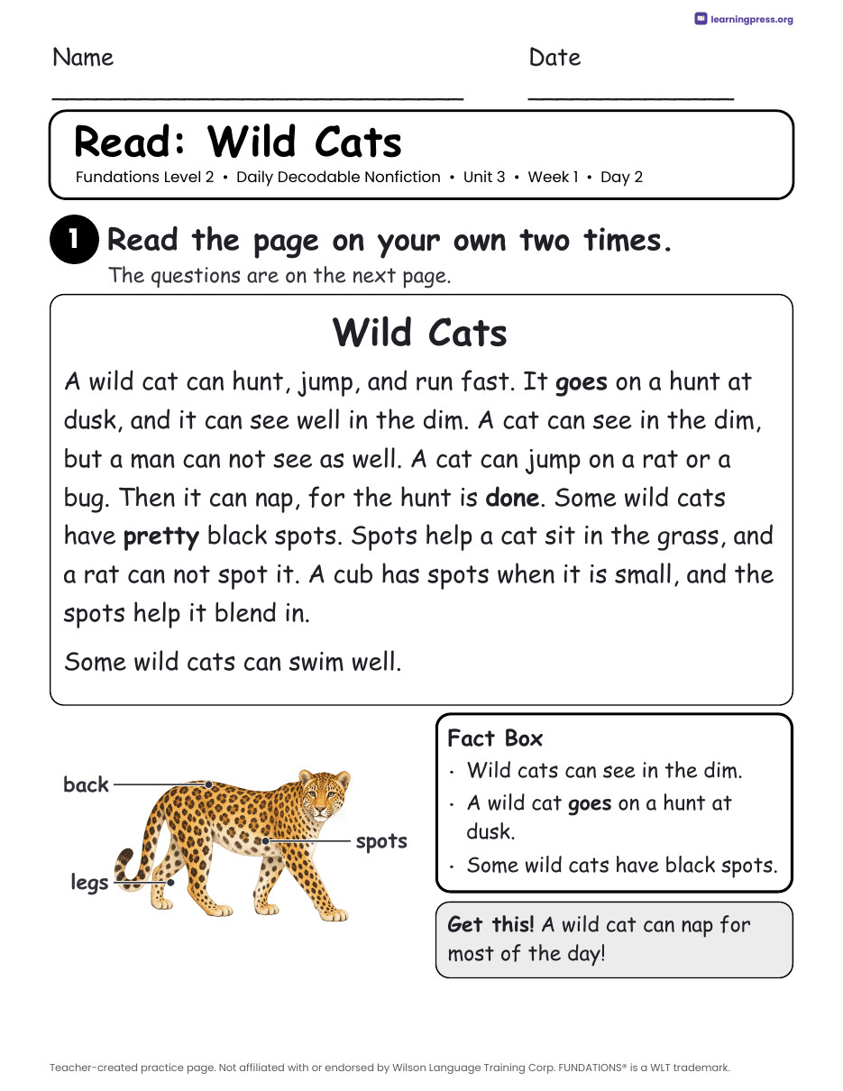 Preview page 3 of Fundations-Aligned Daily Decodable Nonfiction · Level 2 Unit 3