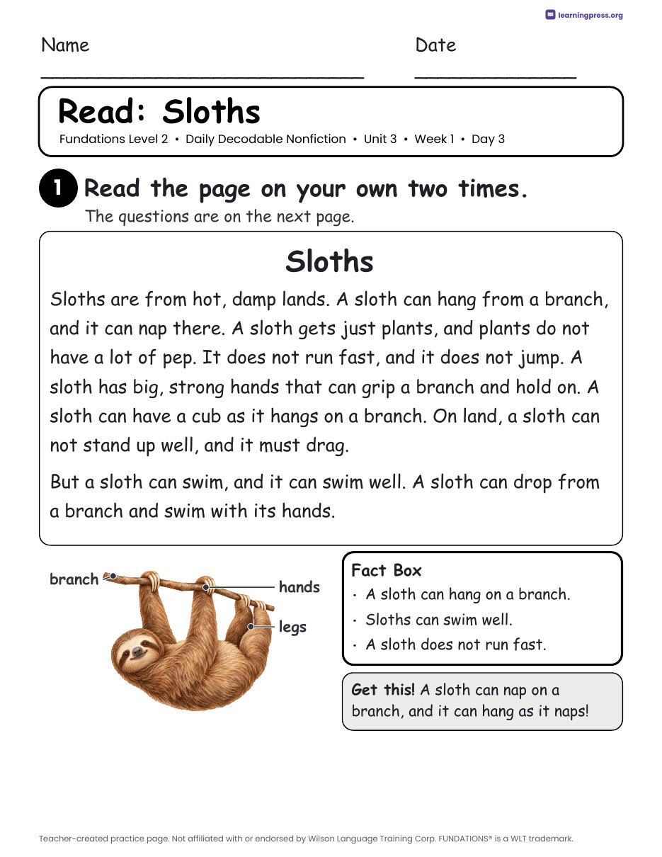 Preview page 4 of Fundations-Aligned Daily Decodable Nonfiction · Level 2 Unit 3
