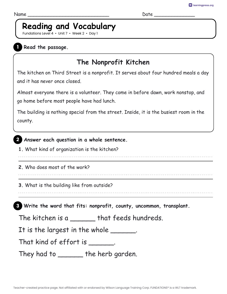 Preview page 3 of Fundations Level 4 Unit 7 Daily Lesson Work Pages