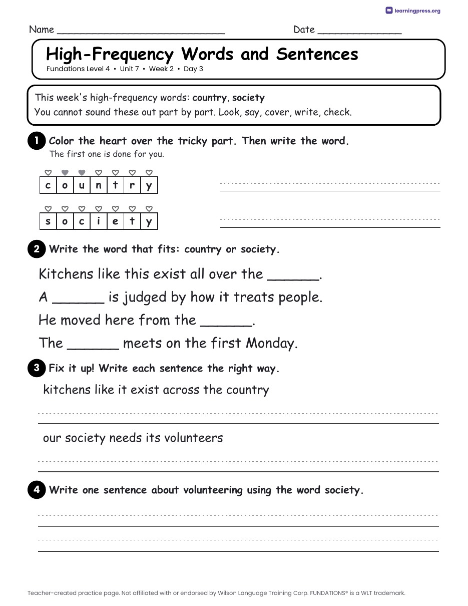 Preview page 4 of Fundations Level 4 Unit 7 Daily Lesson Work Pages