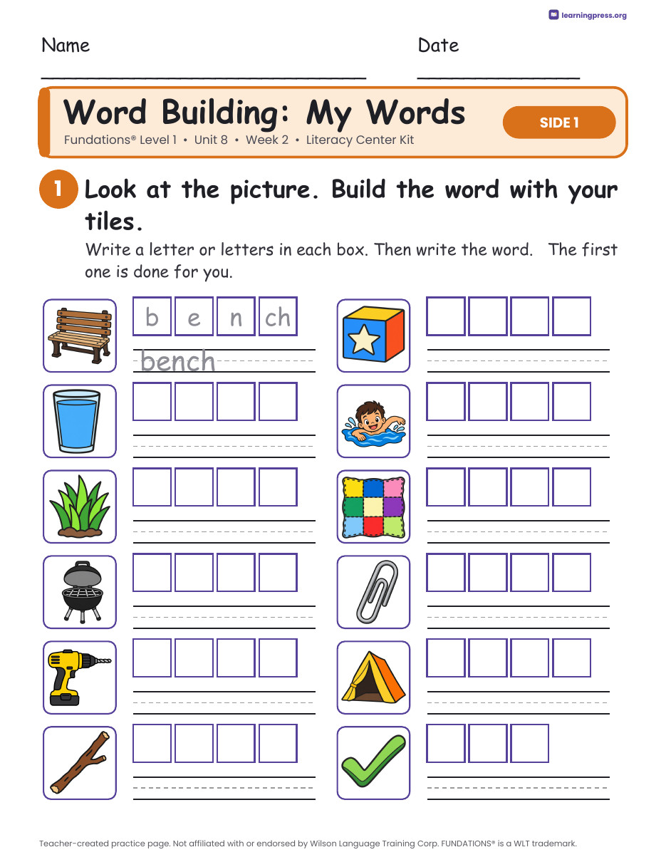 Preview page 2 of Fundations Level 1 Unit 8 Week 2 Literacy Center Kit
