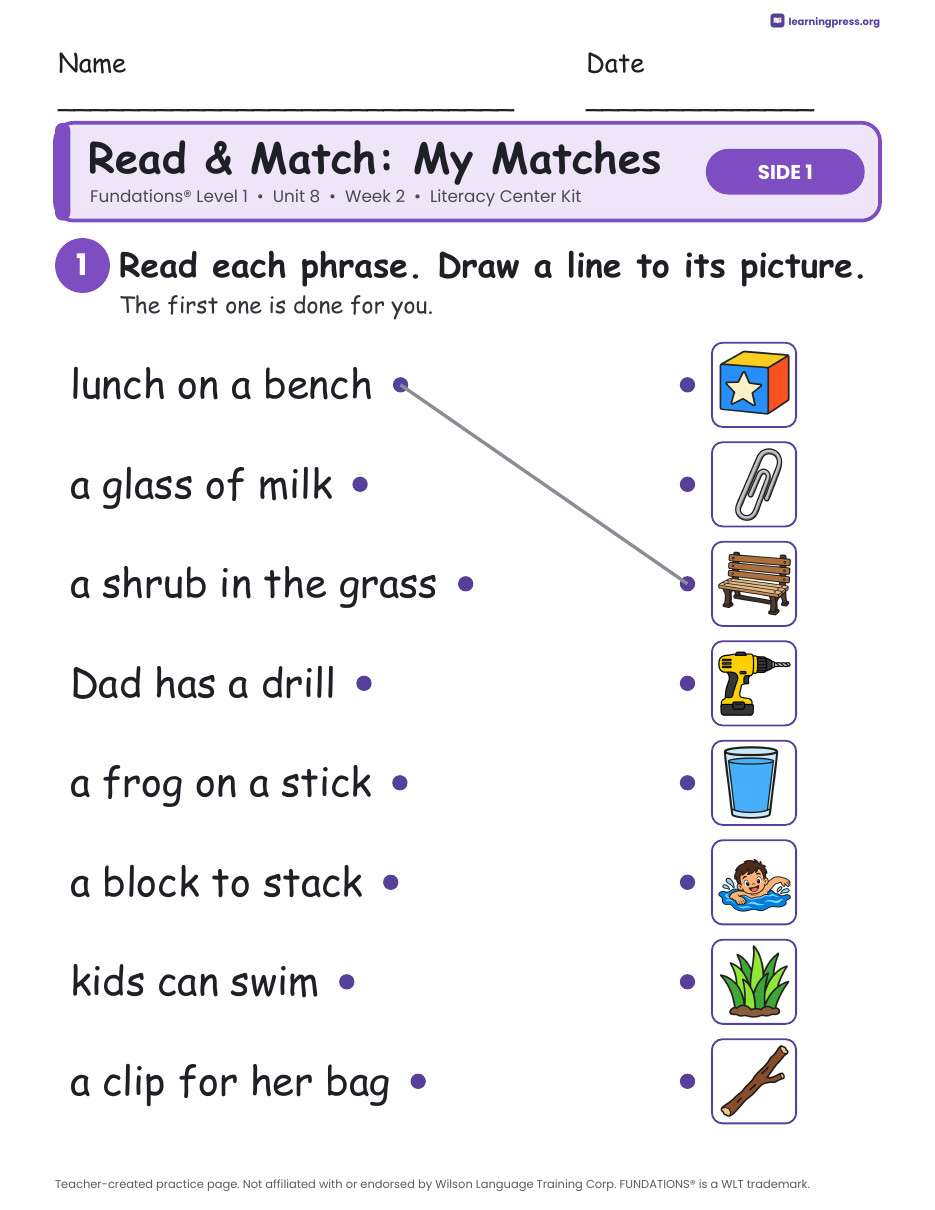 Preview page 3 of Fundations Level 1 Unit 8 Week 2 Literacy Center Kit