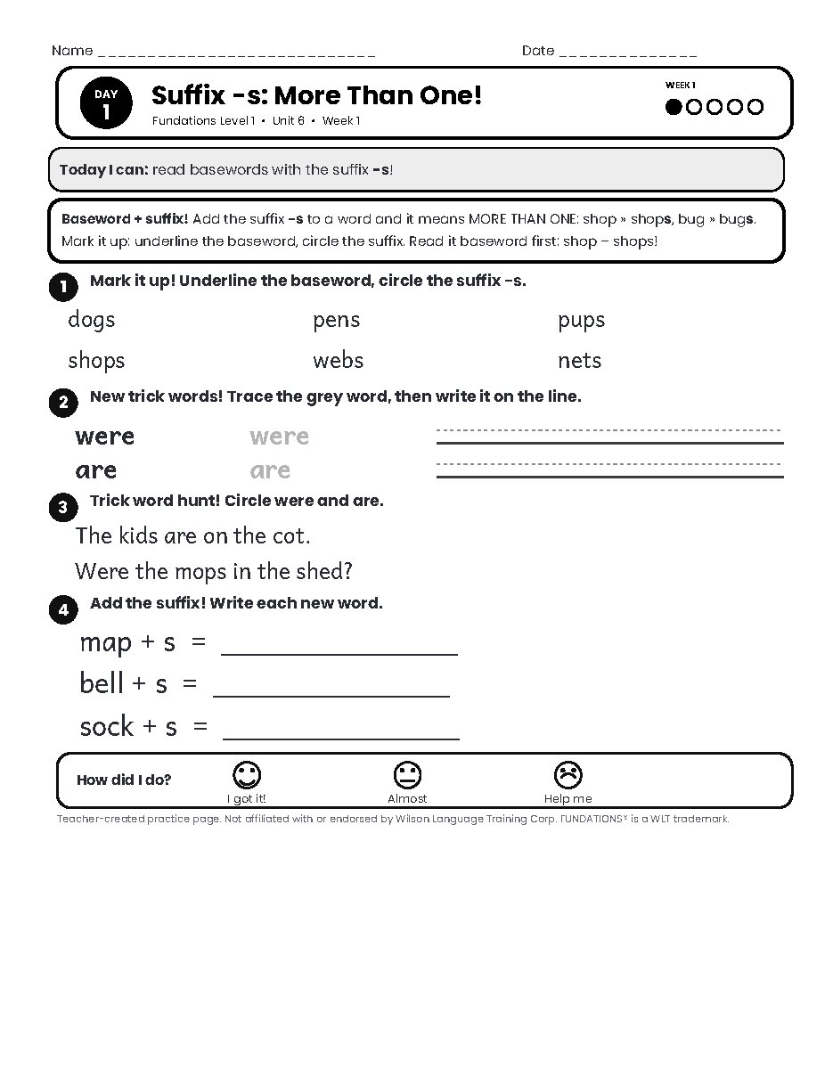 Preview page 2 of Fundations Level 1 Unit 6 Practice Pack