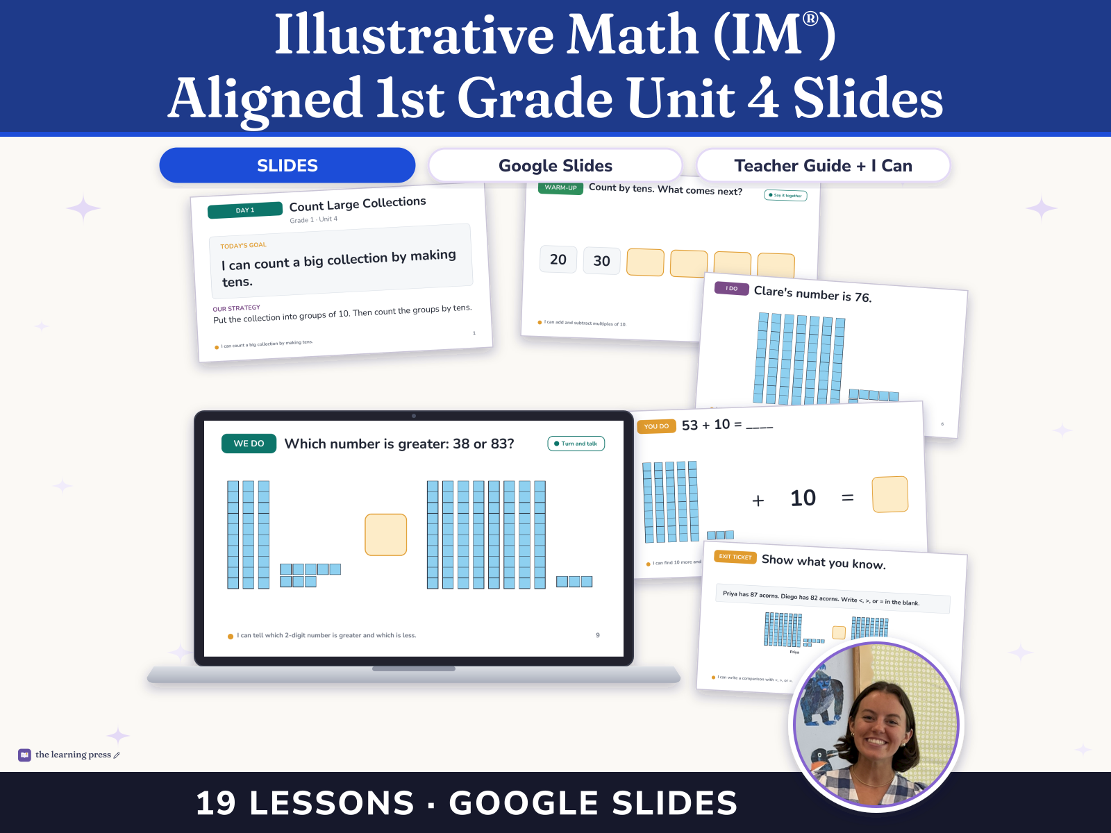 Preview page 1 of Illustrative Math (IM®) Aligned 1st Grade Unit 4 Slides: Numbers to 99