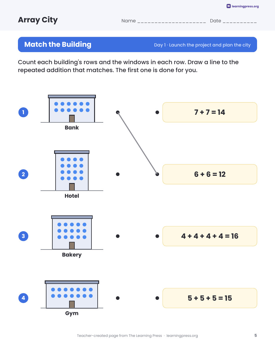 Preview page 2 of Array City Multiplication Project