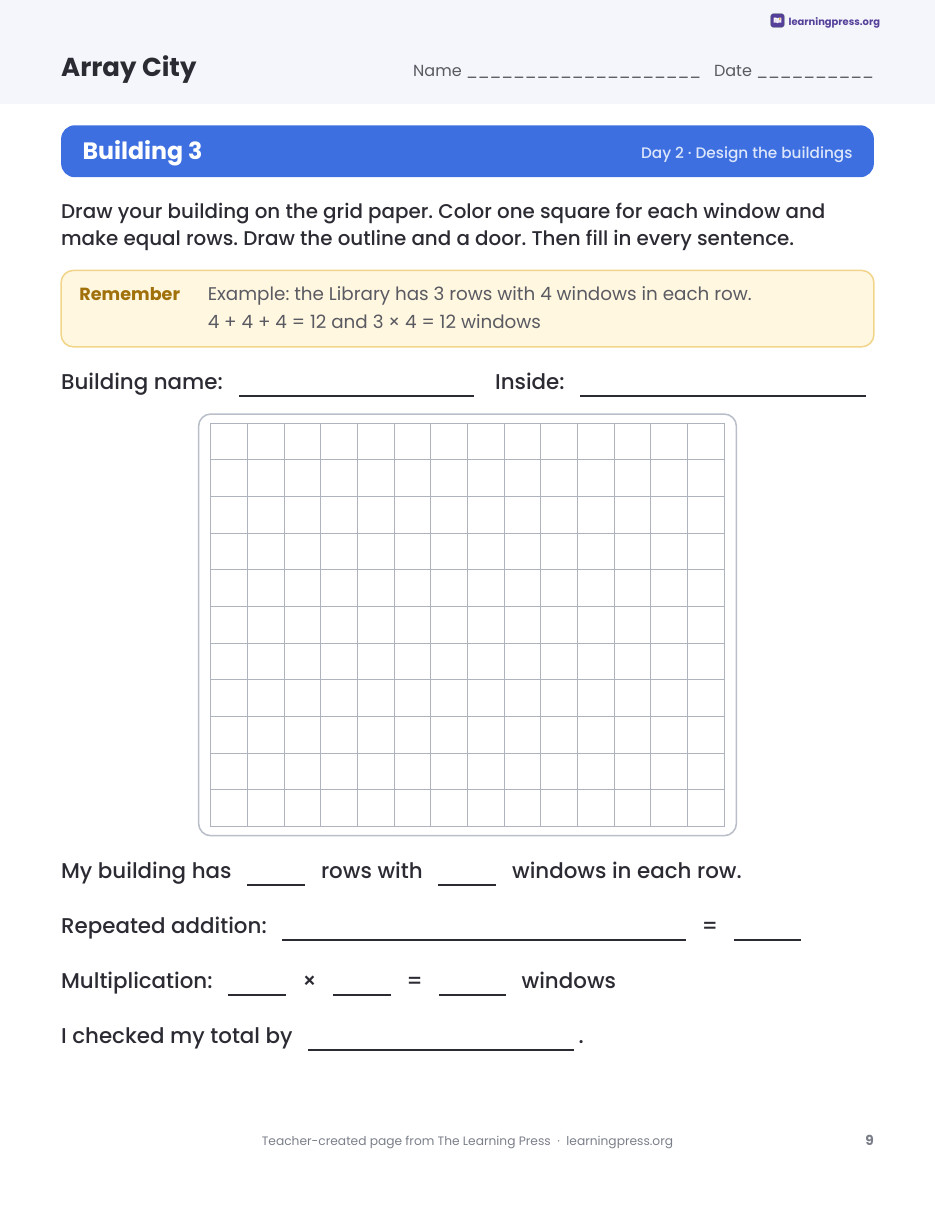 Preview page 3 of Array City Multiplication Project