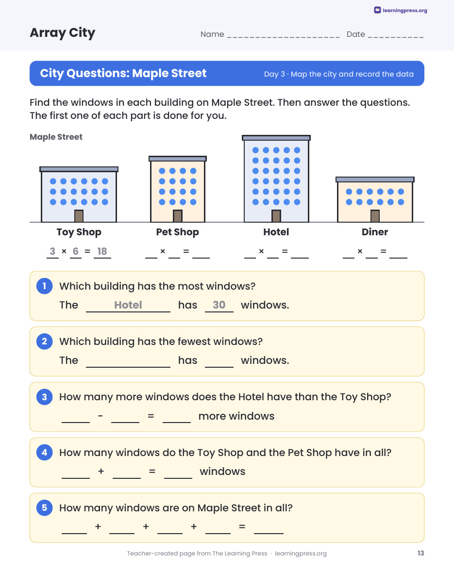 Preview page 4 of Array City Multiplication Project