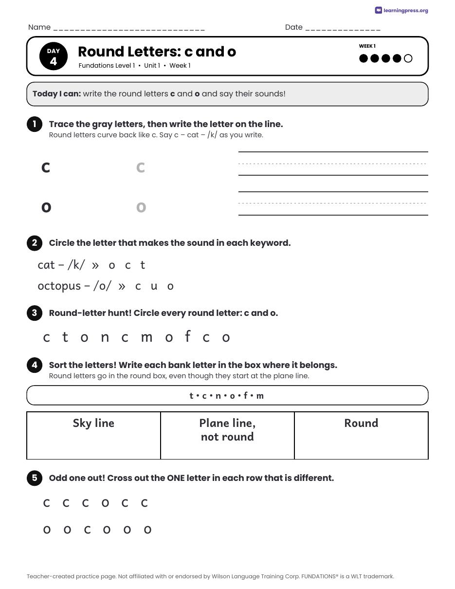 Preview page 4 of Free Fundations Level 1 Unit 1 Daily Lesson Work Pages Sample