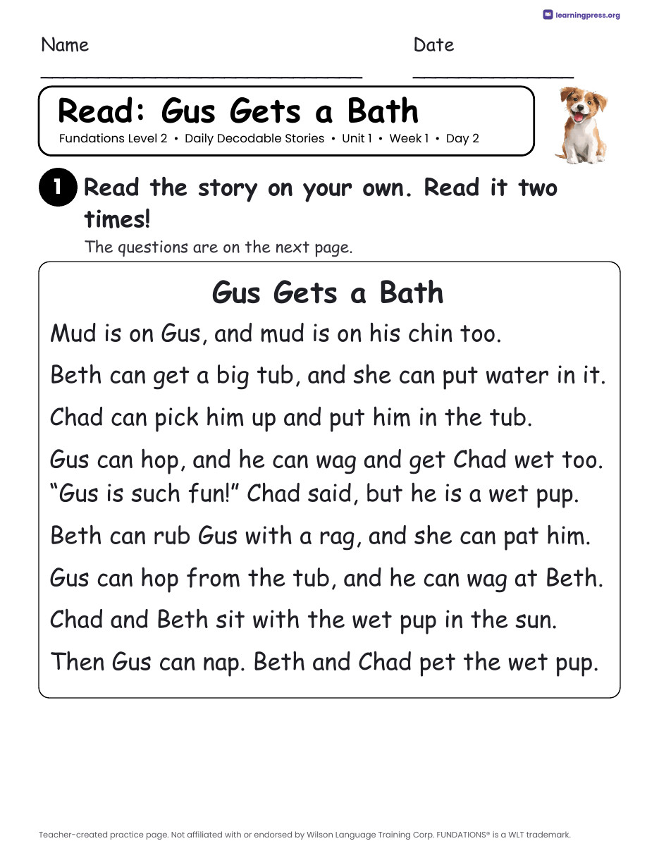 Preview page 1 of Fundations Level 2 Daily Decodable Stories Set (Units 1–17)