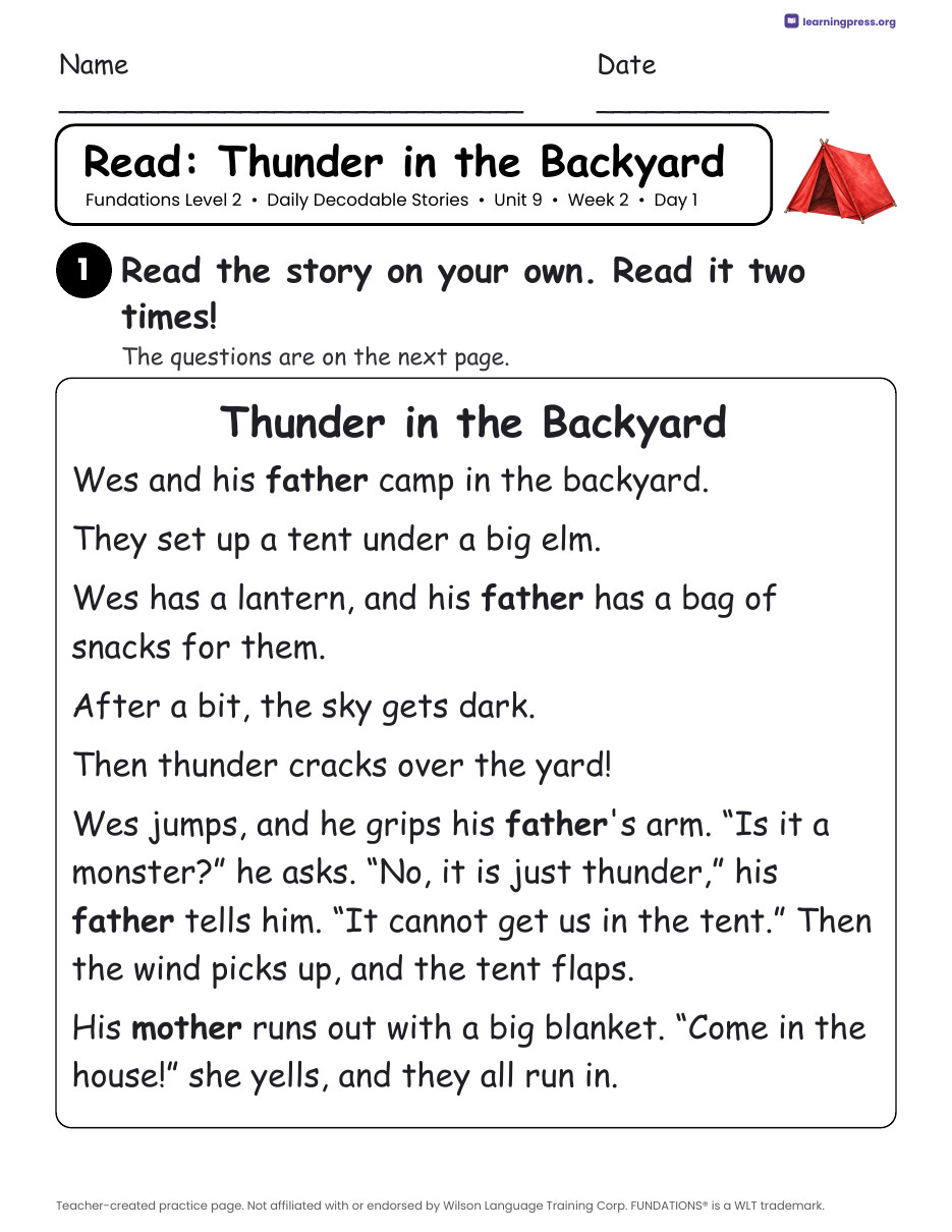 Preview page 3 of Fundations Level 2 Daily Decodable Stories Set (Units 1–17)