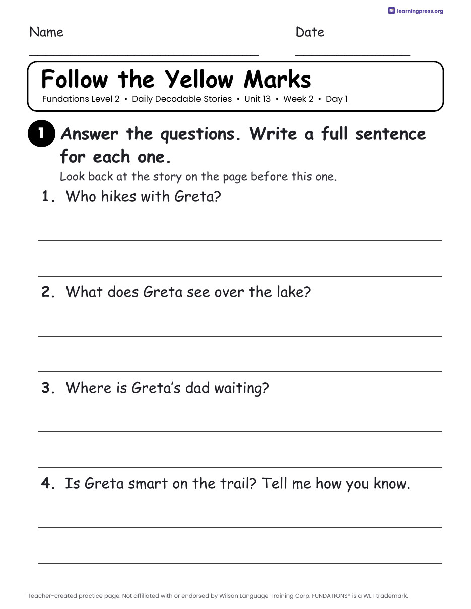 Preview page 4 of Fundations Level 2 Daily Decodable Stories Set (Units 1–17)
