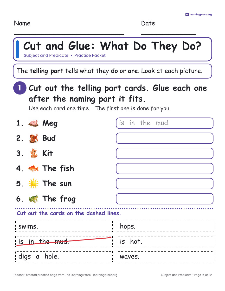 Preview page 4 of Subject and Predicate Worksheets, Posters & Slides – Grade 1
