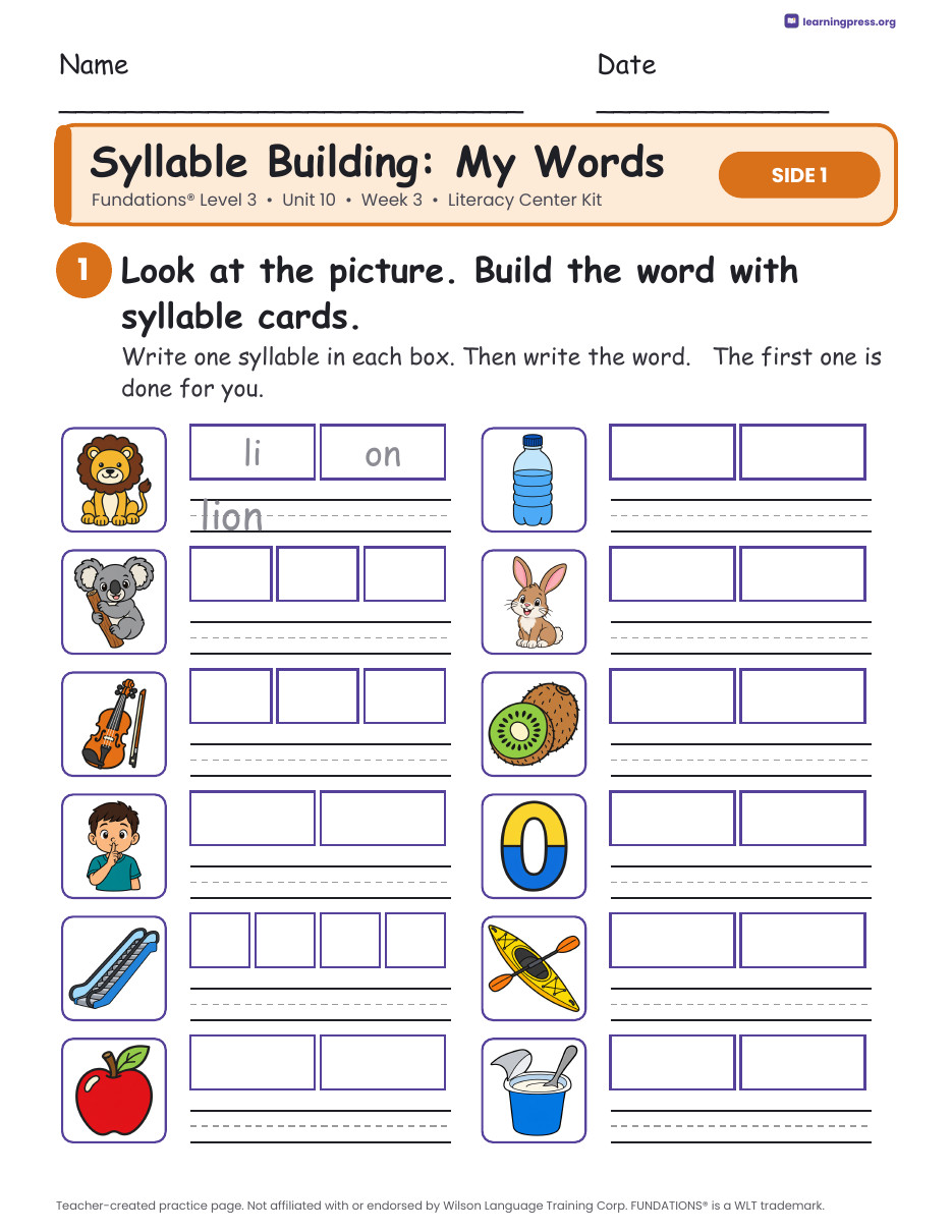Preview page 2 of Fundations Level 3 Unit 10 Week 3 Literacy Center Kit