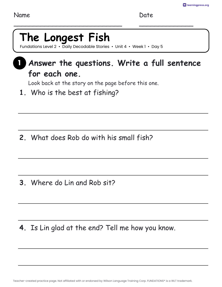 Preview page 3 of Fundations Level 2 Unit 4 Daily Decodable Stories