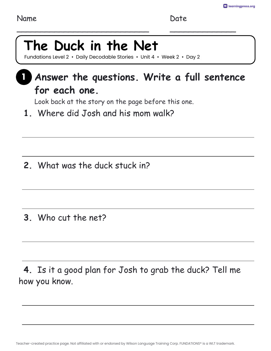 Preview page 4 of Fundations Level 2 Unit 4 Daily Decodable Stories