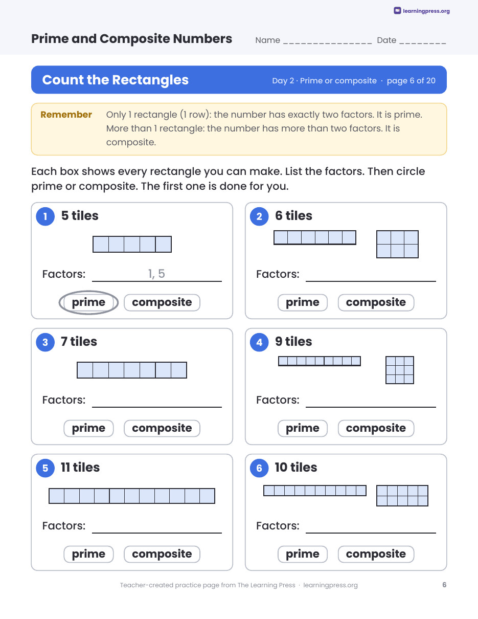 Preview page 2 of Prime and Composite Numbers Worksheets, Slides & Quiz
