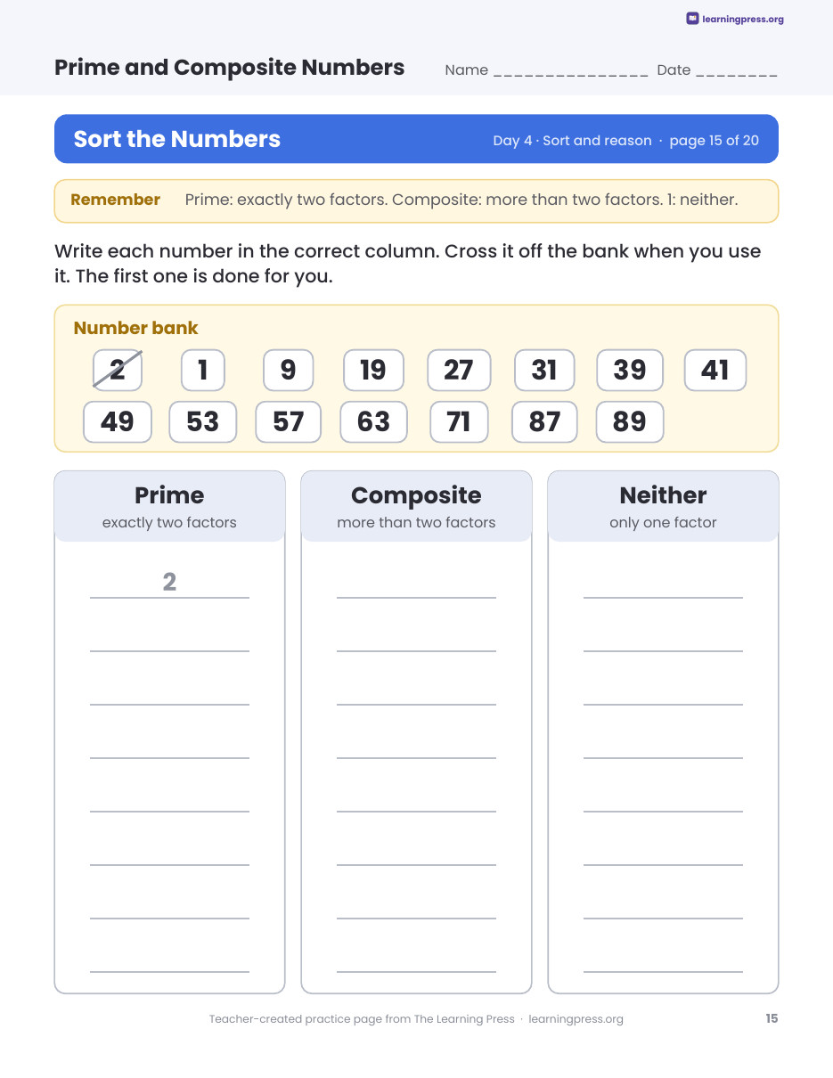 Preview page 4 of Prime and Composite Numbers Worksheets, Slides & Quiz