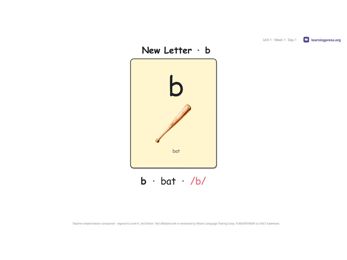 Preview page 1 of Free Fundations Level K Unit 1 Lesson Slides Sample – 3rd Edition Aligned