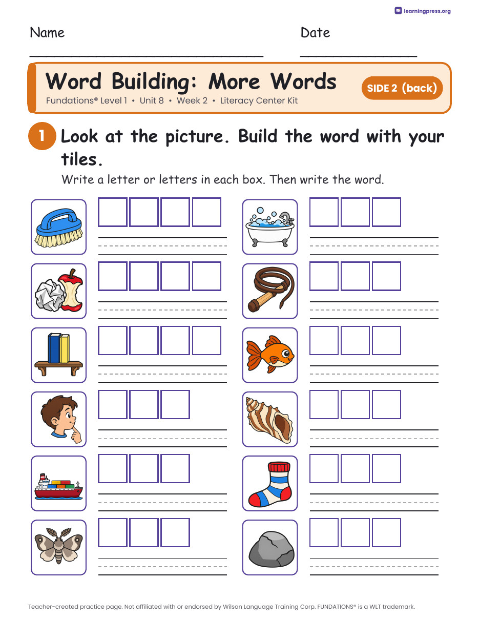 Preview page 2 of Fundations Level 1 Unit 8 Literacy Center Kits Bundle (2 Weeks)