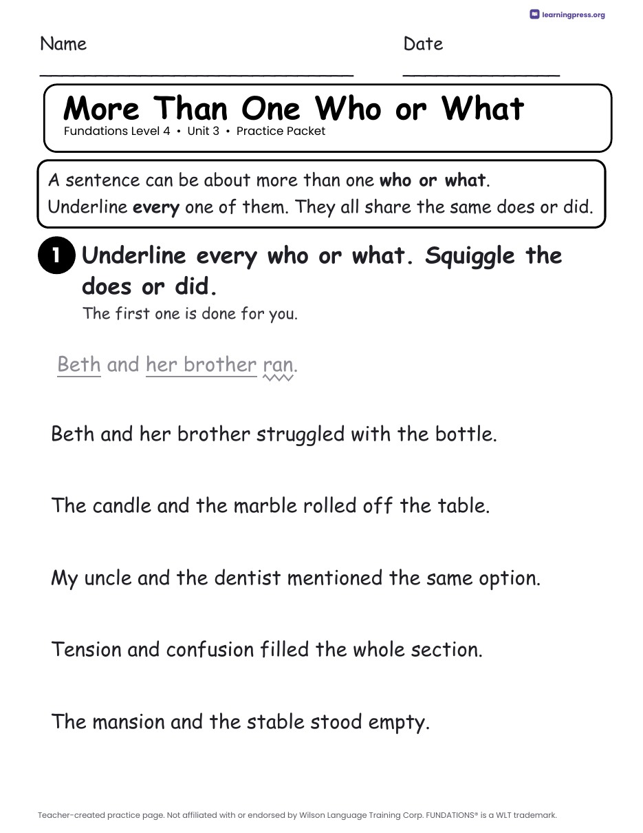 Preview page 3 of Fundations Level 4 Unit 3 Practice Packet