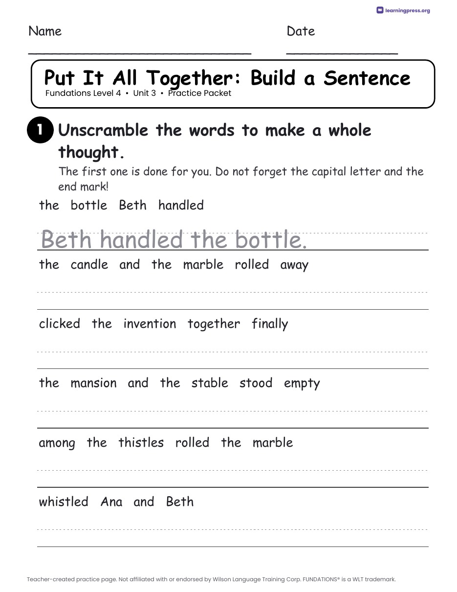 Preview page 4 of Fundations Level 4 Unit 3 Practice Packet