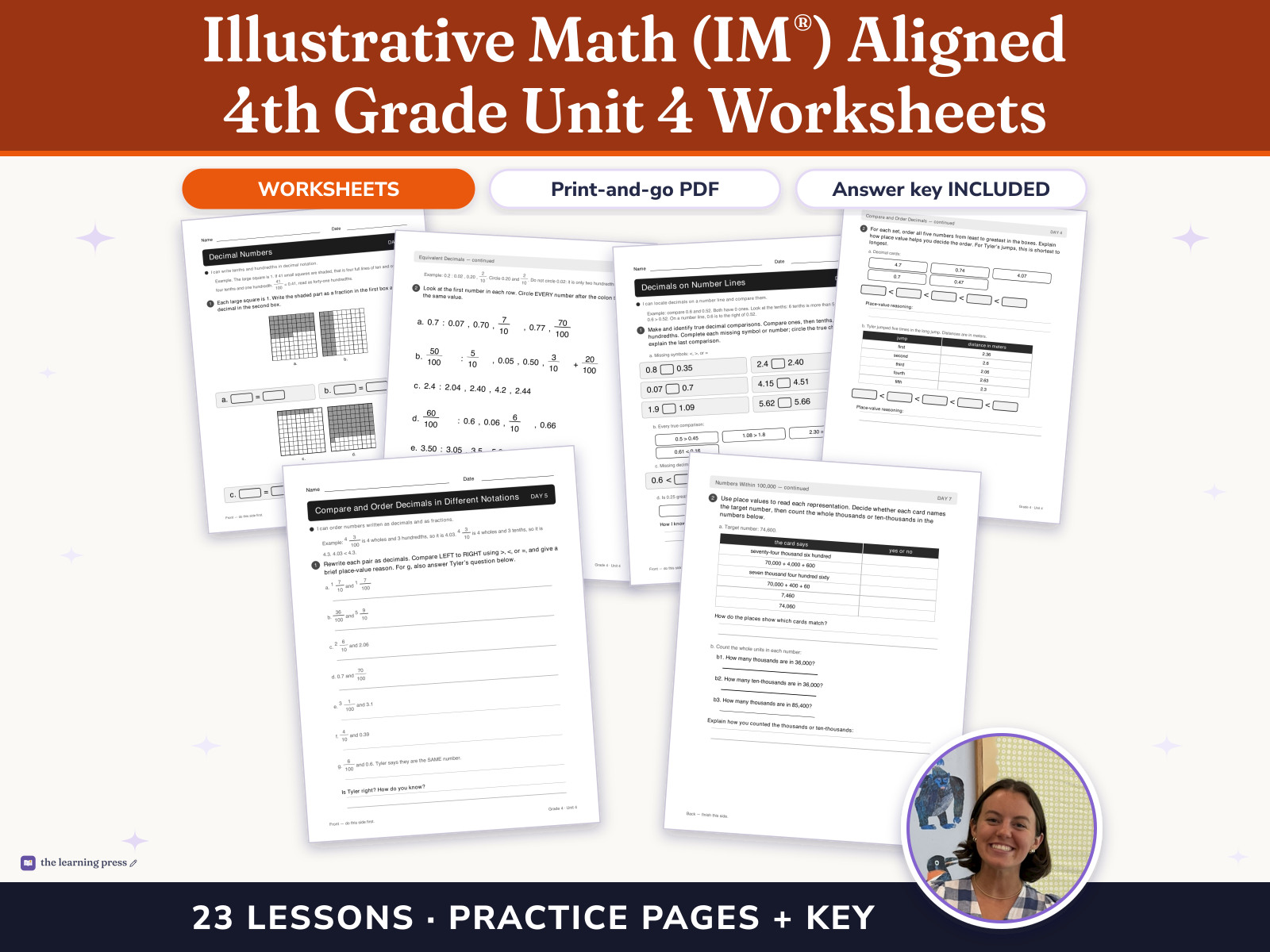 Preview page 1 of Illustrative Math (IM®) Aligned 4th Grade Unit 4 Worksheets: From Hundredths to Hundred-thousands