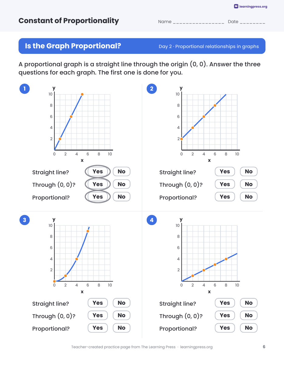Preview page 2 of Constant of Proportionality Worksheets, Slides & Quiz
