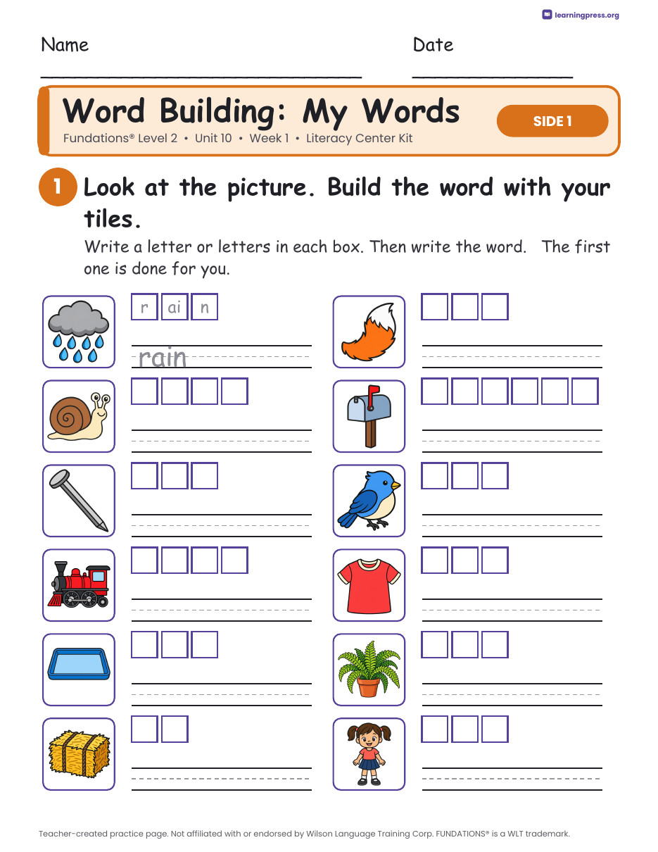 Preview page 2 of Fundations Level 2 Unit 10 Week 1 Literacy Center Kit