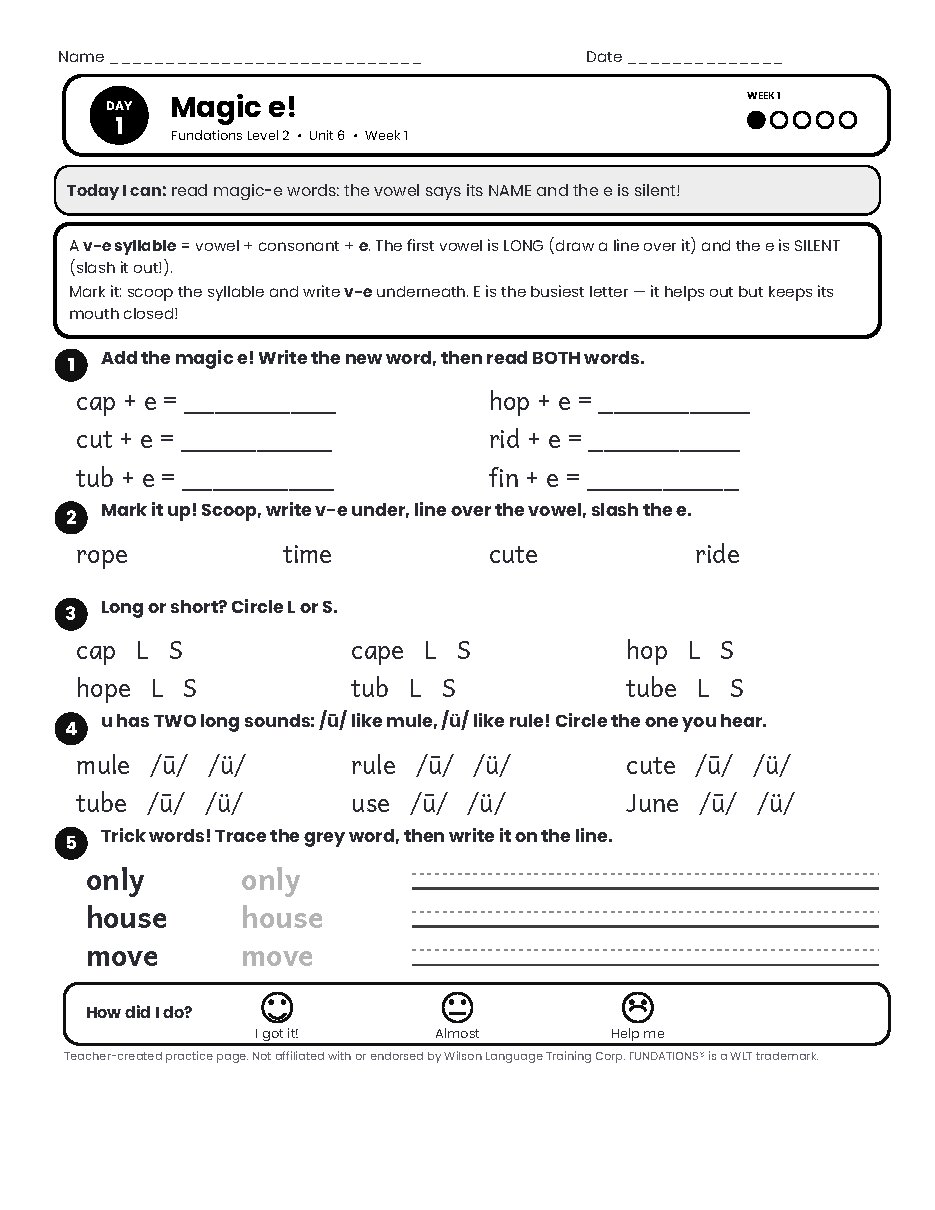 Preview page 2 of Fundations Level 2 Unit 6 Practice Pack