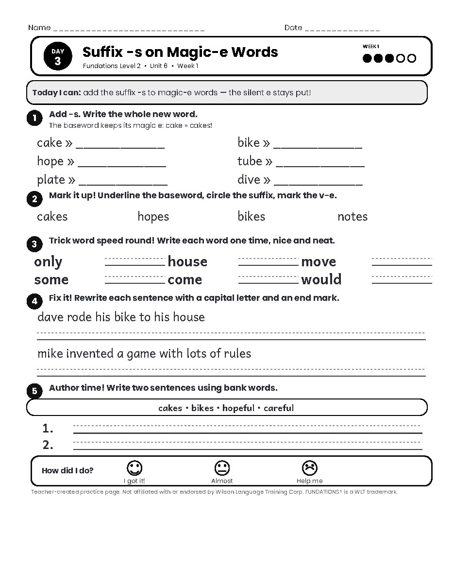 Preview page 4 of Fundations Level 2 Unit 6 Practice Pack