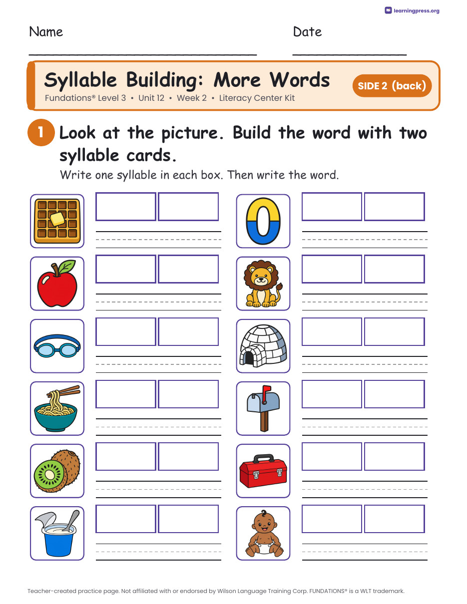 Preview page 2 of Fundations Level 3 Unit 12 Literacy Center Kits Bundle (2 Weeks)
