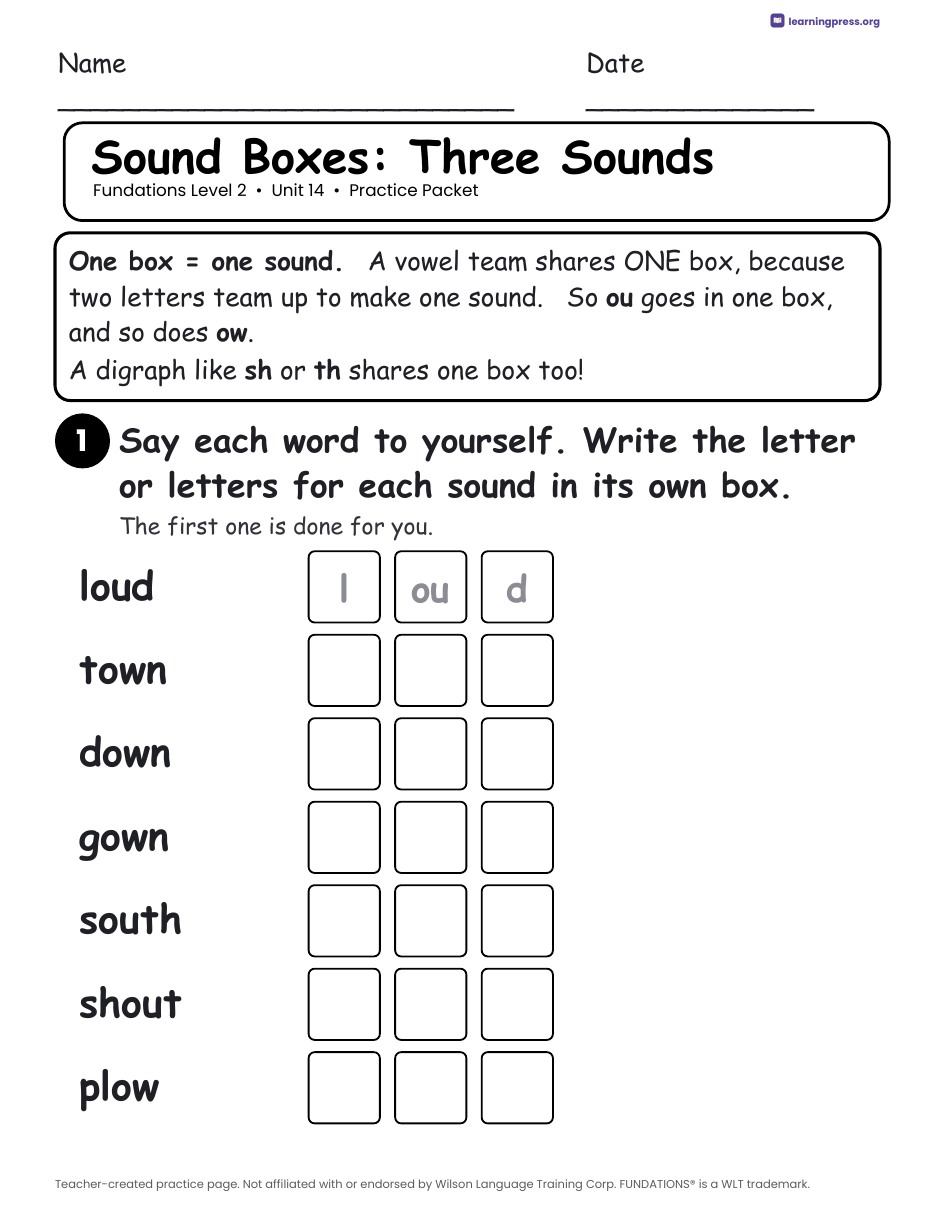 Preview page 1 of Fundations Level 2 Unit 14 Practice Packet