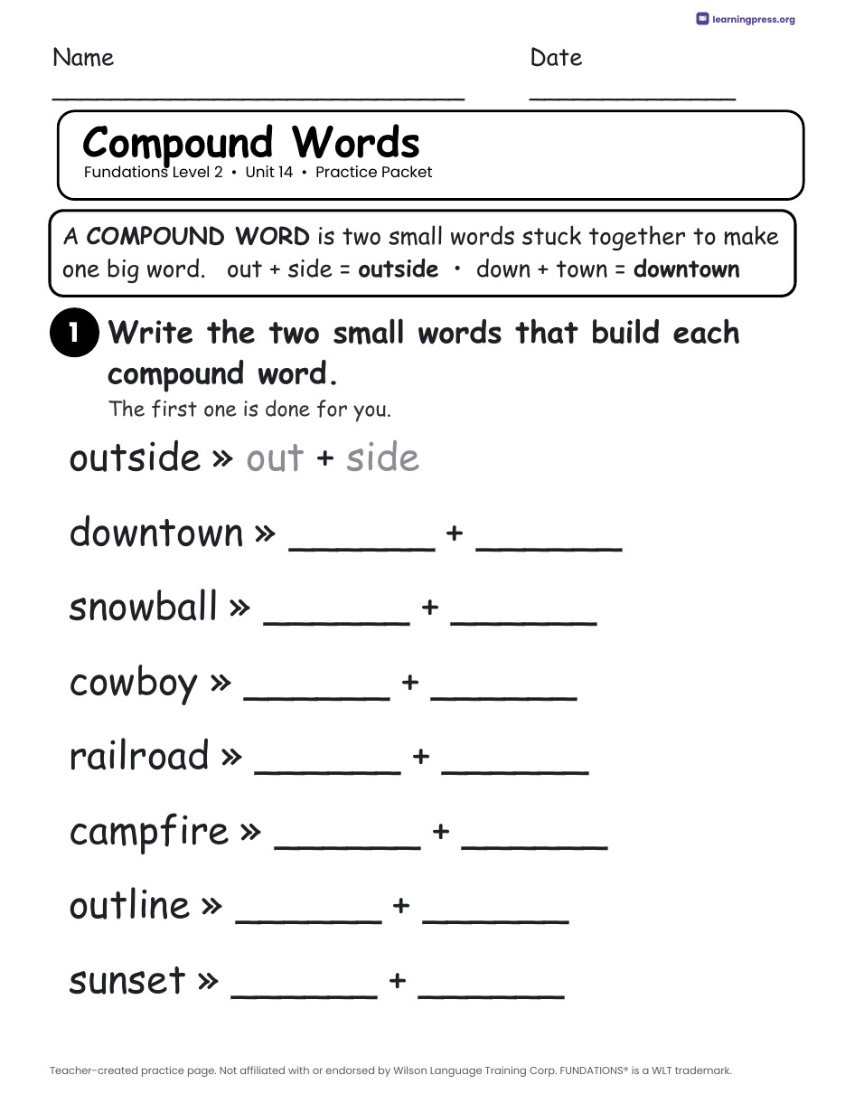 Preview page 2 of Fundations Level 2 Unit 14 Practice Packet