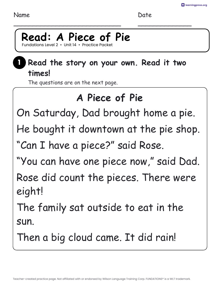 Preview page 3 of Fundations Level 2 Unit 14 Practice Packet