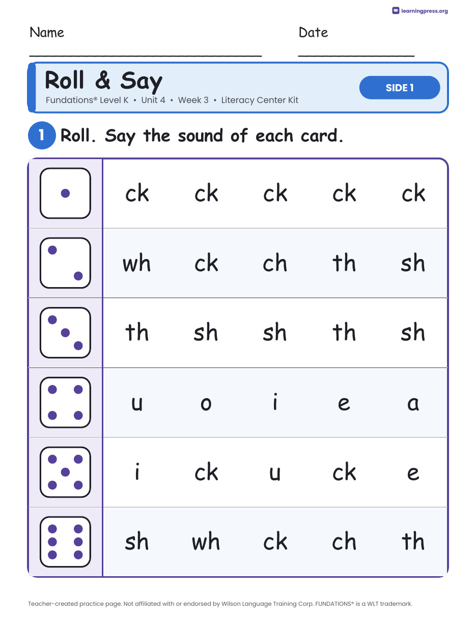 Preview page 1 of Fundations Level K Unit 4 Week 3 Literacy Center Kit