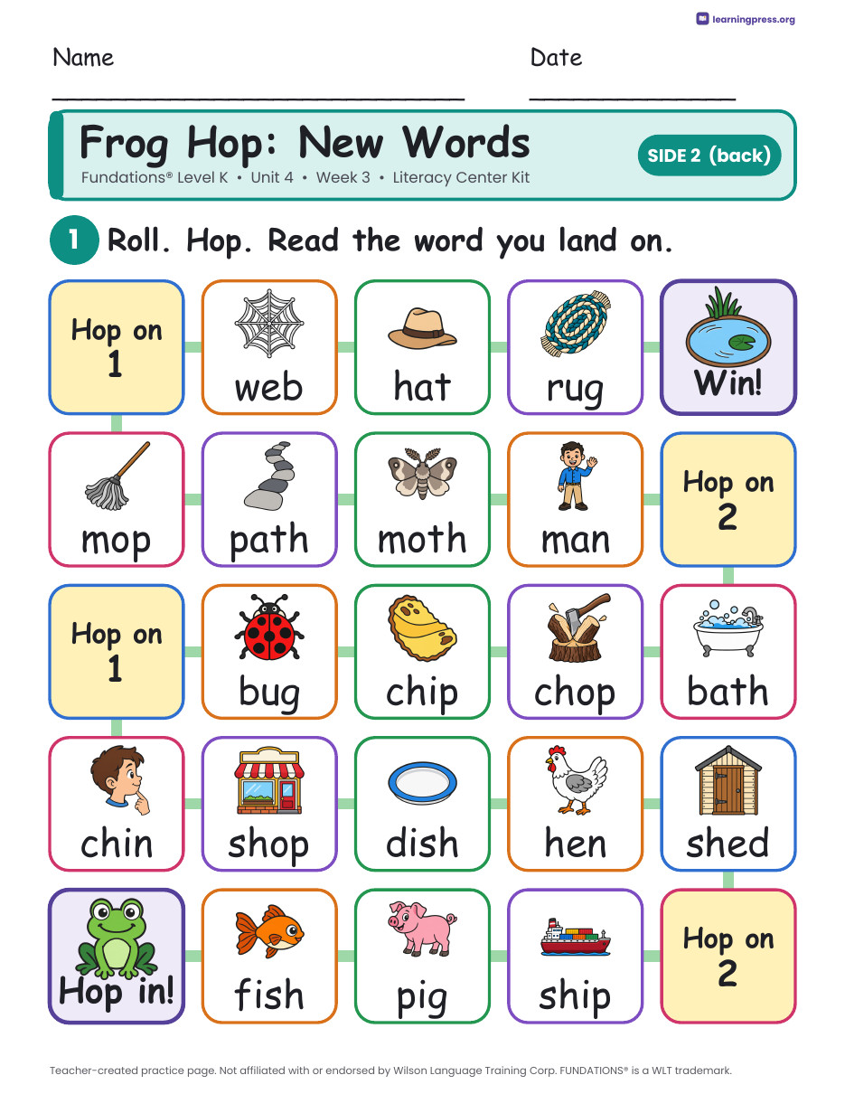 Preview page 4 of Fundations Level K Unit 4 Week 3 Literacy Center Kit